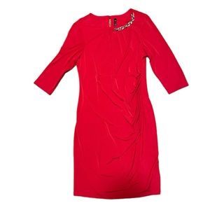 Lori M Collection Gold Metal Accent Red 3/4 Sleeve Stretchy Dress Size Large